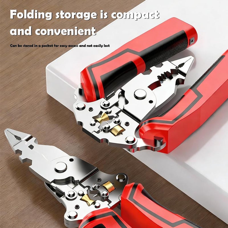 16-in-1 Wire Stripper Crimping Tool, Electrical Test Wire Stripper Pliers, Folding Design Voltage Tester Pliers for Electrician (Red) - Image 4